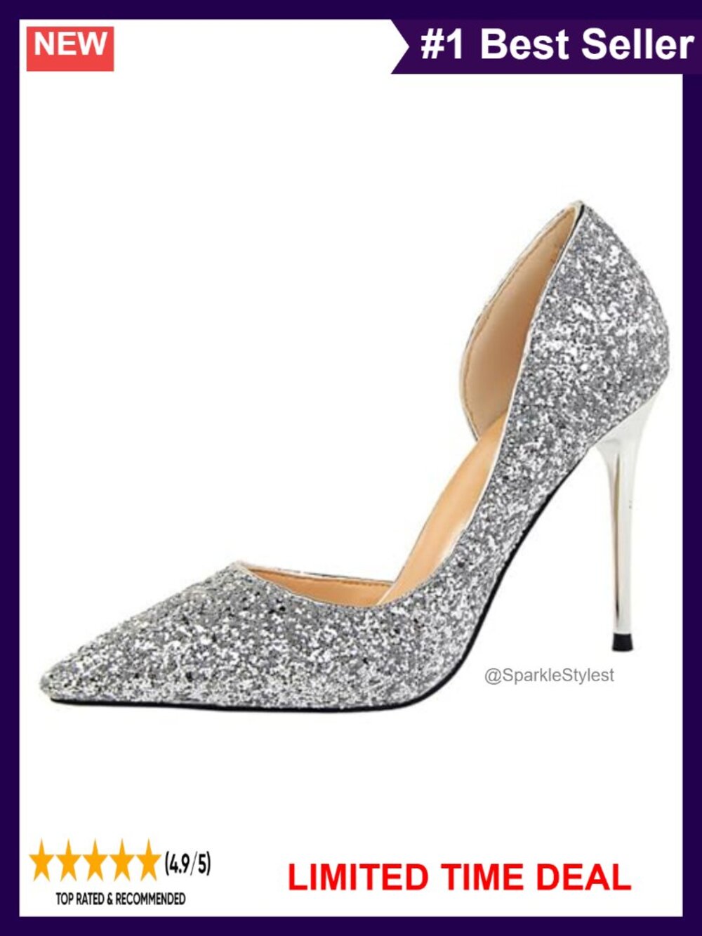 Sparkly Glitter High Heels Pumps Stiletto Closed Toe Women's Shoes
